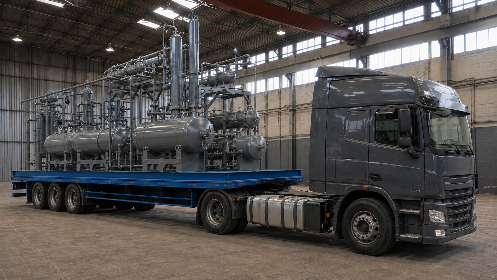 Complete mobile refinery with tractor and stainless-steel process module